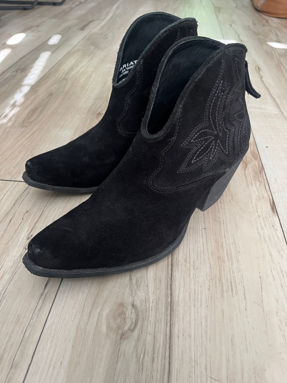 Ariat Black Suede Western Ankle Boots festival boho cowgirl chunky heel suede